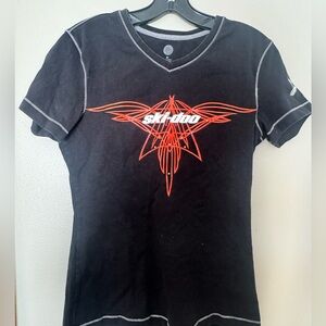 Women's Black T-Shirt with Orange Design